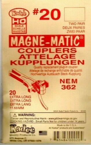 Kadee 20 HO #20 NEM (362) European-Style Mount Knuckle Coupler - Magne-Matic(R) - Extra-Long Underset 11.68mm .460 - 2 Pairs - Hobbytech Toys