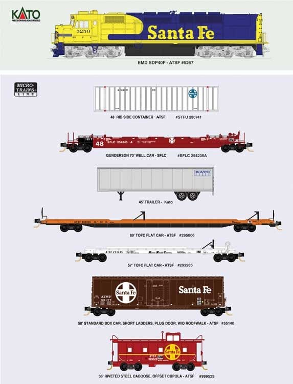 Kato KMT001 N Micro-Trains SDP40F and 1980s Freight Cars Bundle Sante Fe - DC Kato TRAINS - N SCALE