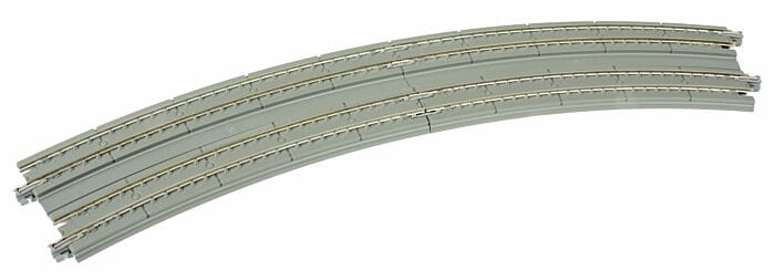 Kato N Curved Double Concrete Slab Superelevated Track - Unitrack - 16-3/8 & 15" 414 & 381mm Radius 22.5-Degree Sections pkg(2) - Hobbytech Toys