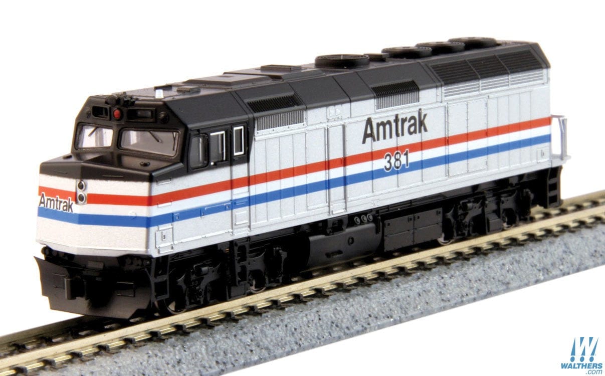 Kato N EMD F40PH As-Built Version - Standard DC - Amtrak #381 (Phase III; silver, black; Equal red, white, blue stripes) Kato TRAINS - N SCALE