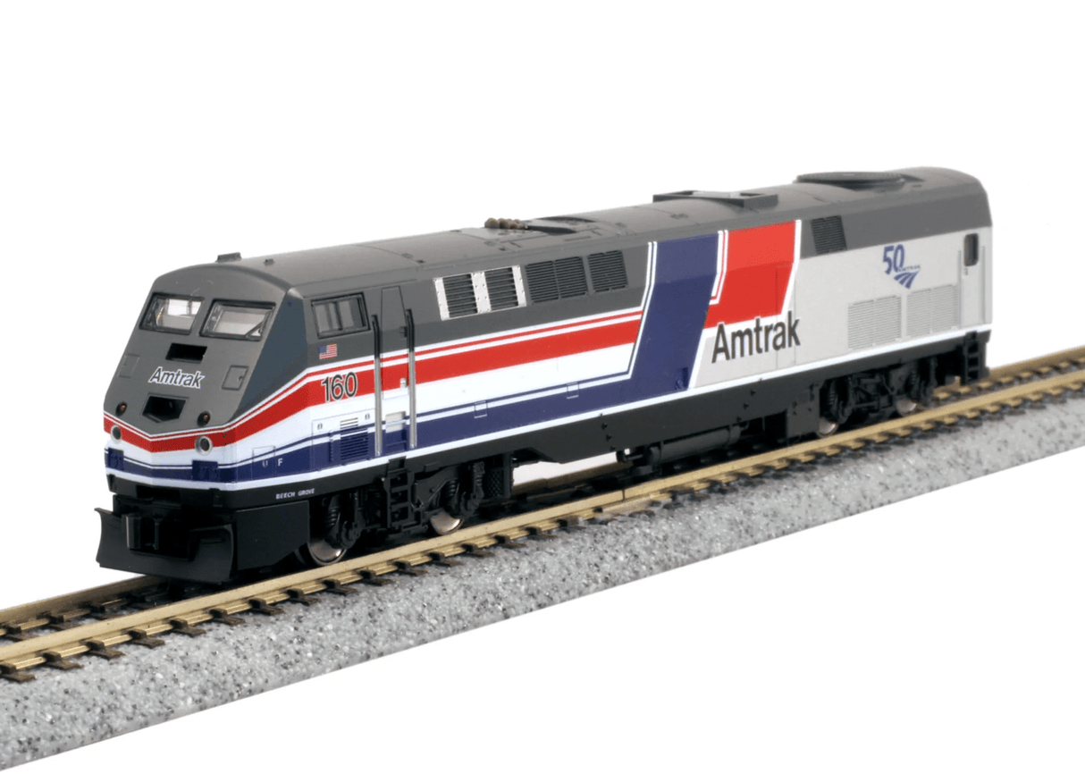 Kato N GE P42 Genesis - Standard DC - Amtrak #160 (Phase III, Hockey Stick, silver, red, white, blue, 50th Anniver - Hobbytech Toys