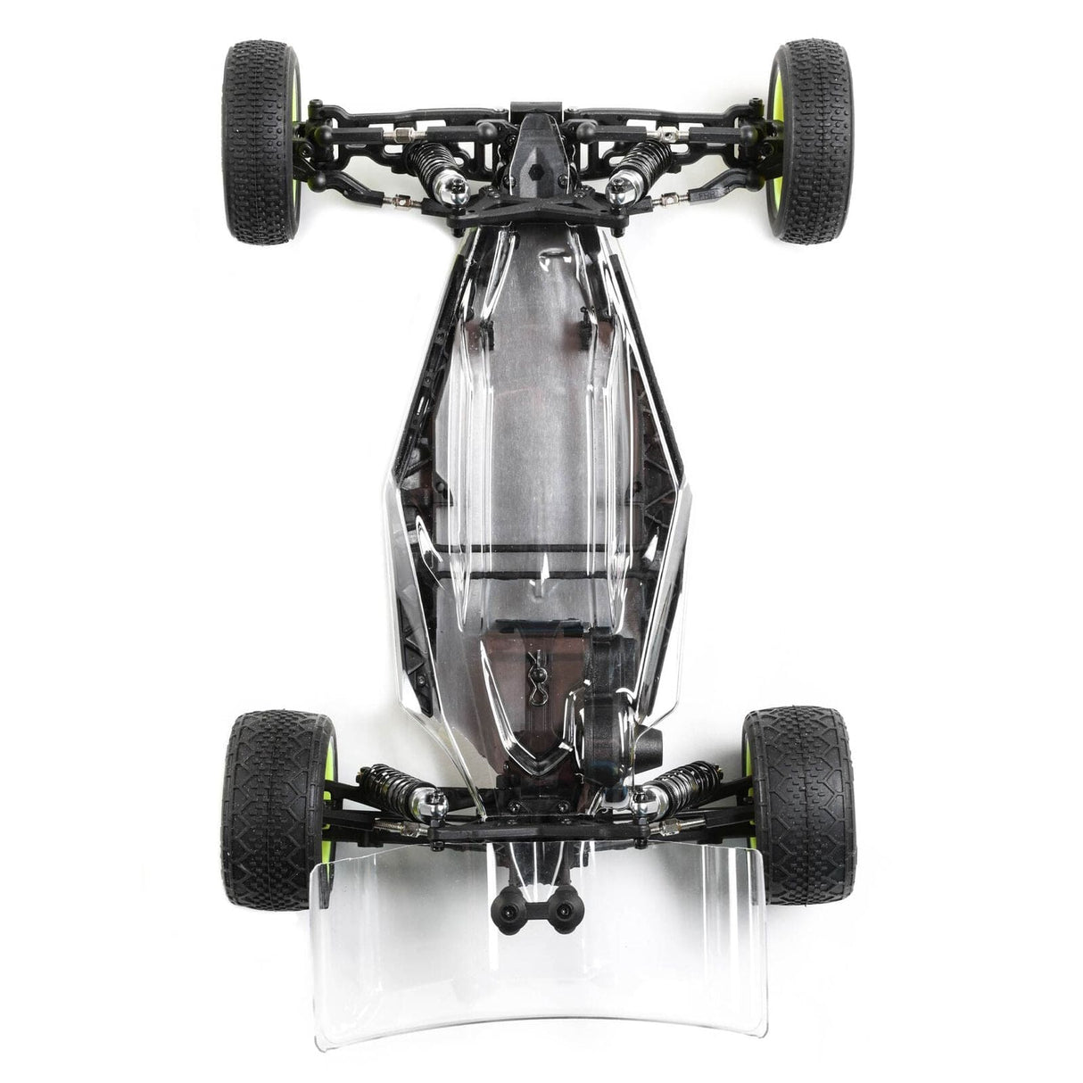 Losi 01025 Mini-B Pro 1/16 2wd Buggy, Rolling Chassis - Compact, high-performance RC vehicle with sleek, transparent body design for enthusiasts.