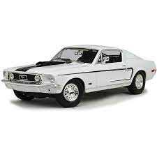 Detailed 1968 Ford Mustang GR Cobra Jet FB model in striking white color, showcased on a plain background.