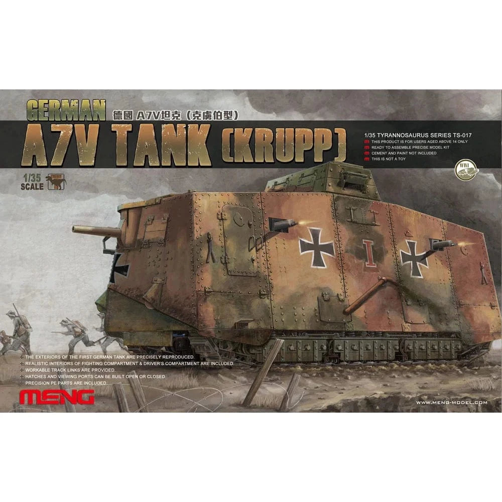 Meng 1/35 German A7V Tank (Krupp) & Engine Plastic Model Kit - Hobbytech Toys