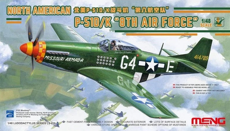 Meng 1/48 North American P-51D/K 8th Air Force Plastic Model Kit - Hobbytech Toys