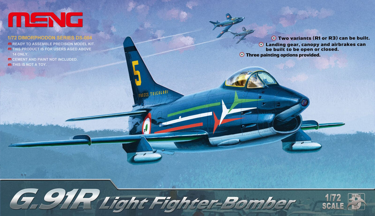 Meng 1/72 G.91R Light Fighter-Bomber Without Badge of FRECCE Tricolori Plastic Model Kit - Hobbytech Toys