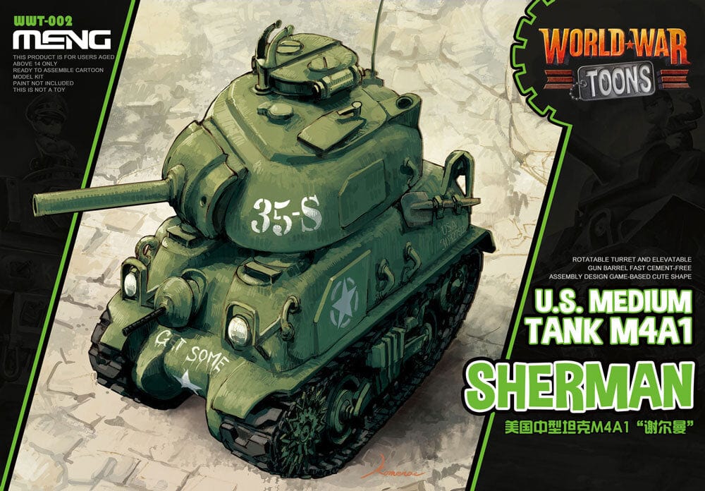 Meng U.S. Medium Tank M4A1 Sherman(Cartoon Model) Plastic Model Kit - Hobbytech Toys