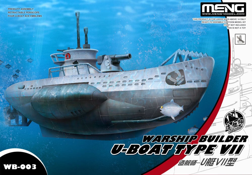Meng Warship Builder U-Boat Type VII (Cartoon Model) Plastic Model Kit - Hobbytech Toys