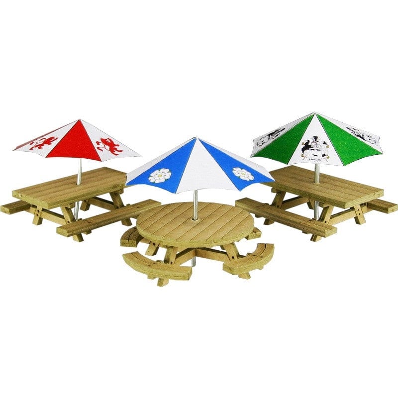 Metcalfe PO510 HO/OO Picnic Tables With Umbrellas Metcalfe TRAINS - HO/OO SCALE