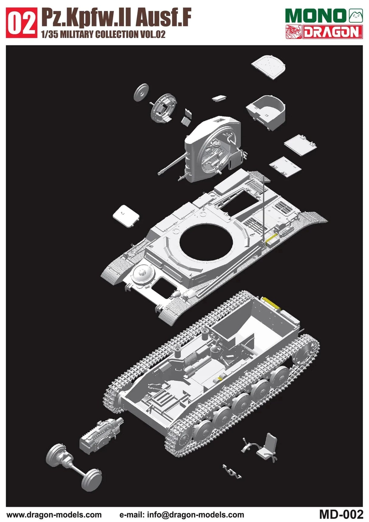 Mono X Dragon 1/35 Panzerkampfwagen II Ausf. F Plastic Model Kit - Hobbytech Toys