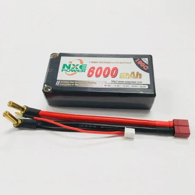 Compact 6000mAh 2S 7.4V Hardcase Shorty LiPo Battery with Deans Connector - NXE Power Rechargeable Battery Pack for RC Models and Devices
