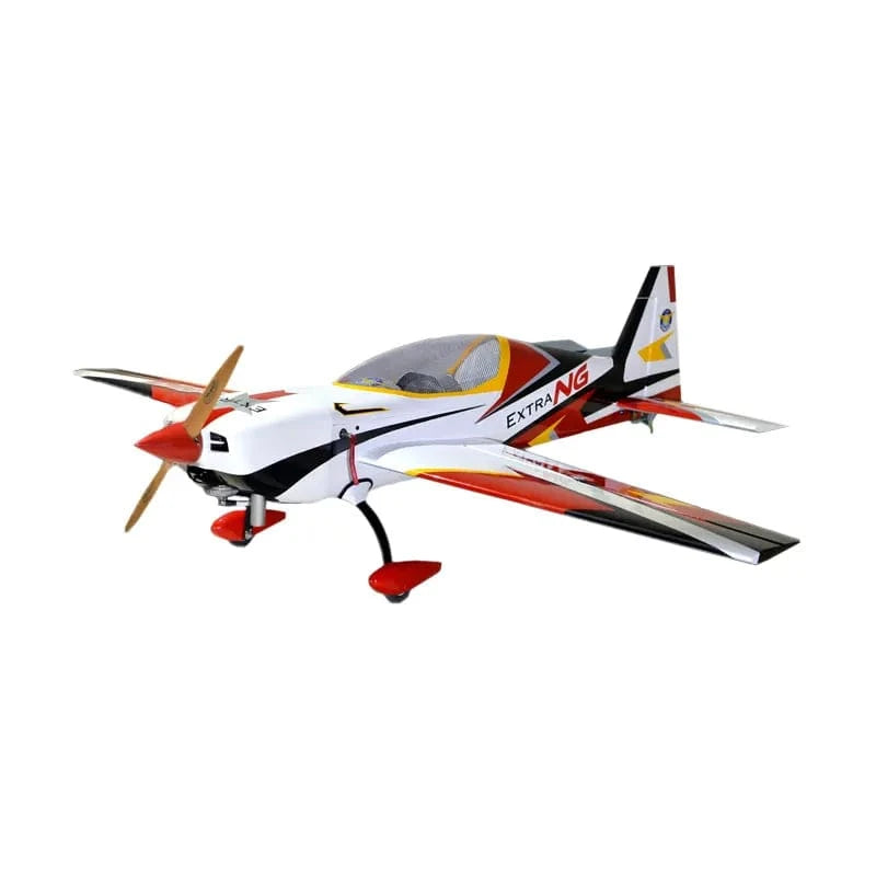 Sleek red and white Phoenix Model Extra Next Gen 50cc carbon ARF RC plane with striking design details.