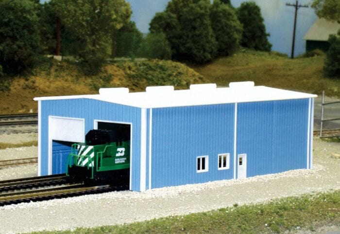 Pikestuff N 2-Stall Enginehouse - Scale 40 x 80ft 12.2 x 24.4m (blue) - Hobbytech Toys