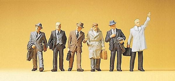 Preiser 10381 HO Businessmen w/Coats (6) Preiser TRAINS - HO/OO SCALE