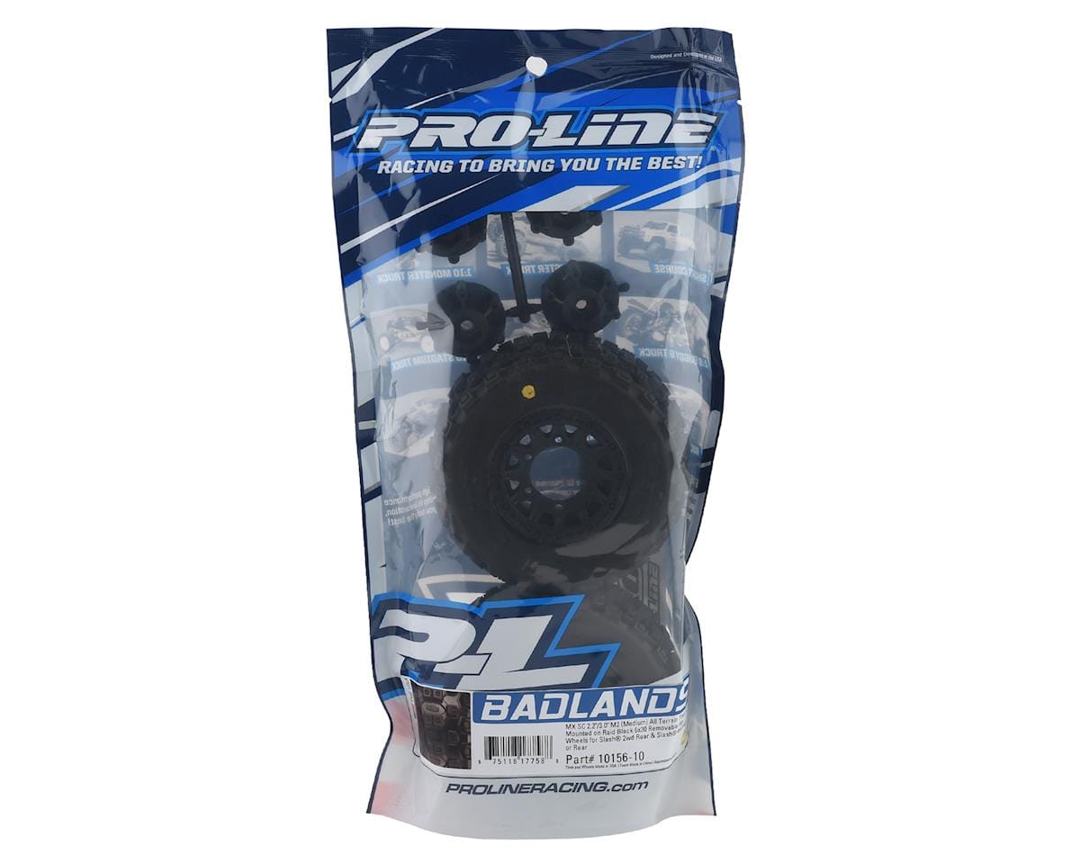 Proline Badlands MX SC M2 Tyres Mounted on Raid Wheels, Slash 2wd/4wd, F/R, PR10156-10 - Hobbytech Toys