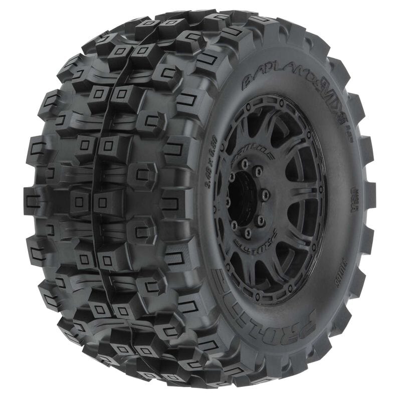 Proline Badlands MX38 HP 3.8in Belted Tyres Mounted on Raid 8x32 Wheels, 17mm Hex, F/R, PR10166-10 - Hobbytech Toys