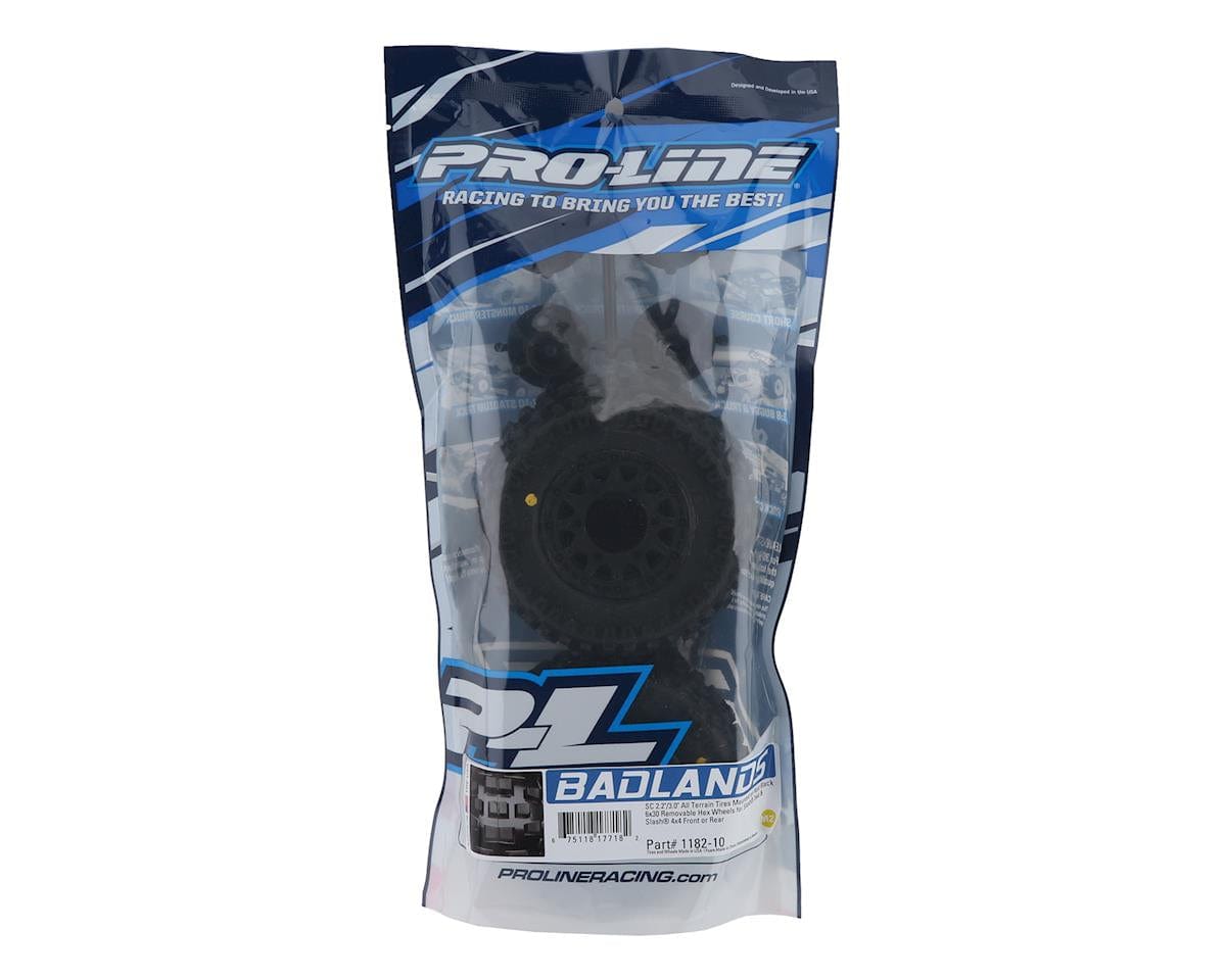 Proline Badlands SC Tyres Mounted on Raid 6x30 Wheels, Slash 2wd/4wd, F/R, PR1182-10 - Hobbytech Toys