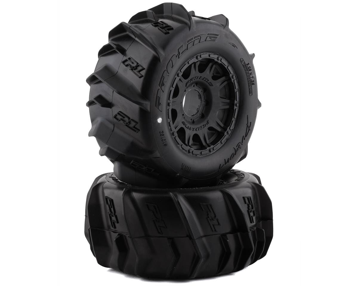 Proline Dumont 3.8in Paddle Tyres Mounted on Raid Black Wheels, 17mm Hex, F/R, PR10192-10 - Hobbytech Toys