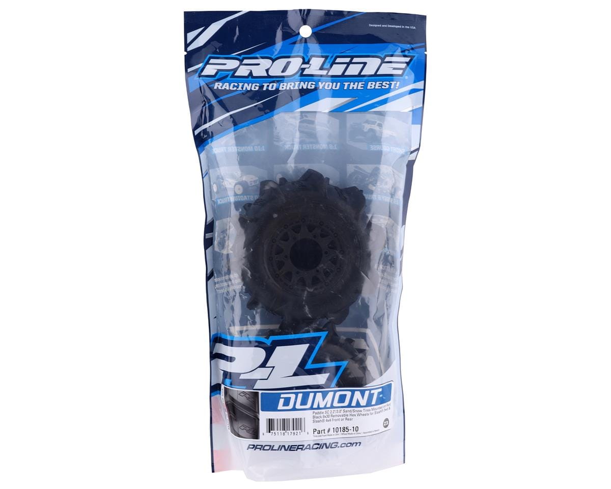 Proline Dumont Paddle SC 2.2in/3.0in Tyres Mounted on Raid Black Wheels, F/R, PR10185-10 - Hobbytech Toys