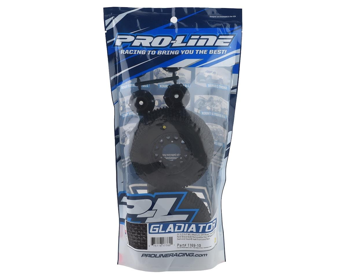 Proline Gladiator SC M2 Tyres Mounted on Raid Wheels, Slash 2wd/4wd, F/R, PR1169-10 - Hobbytech Toys