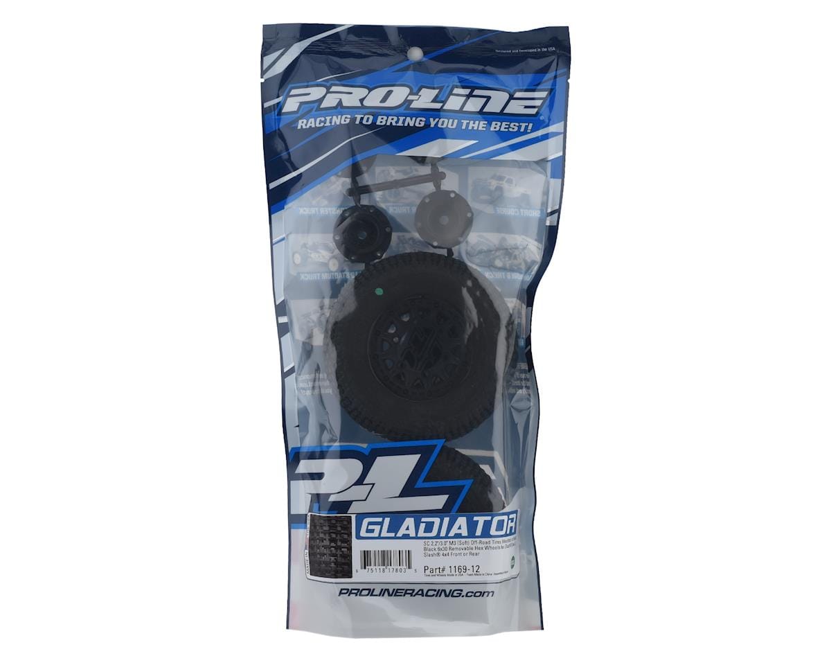 Proline Gladiator SC M3 Tyres Mounted on Raid Wheels, Slash 2WD/4x4, F/R, PR1169-12 - Hobbytech Toys