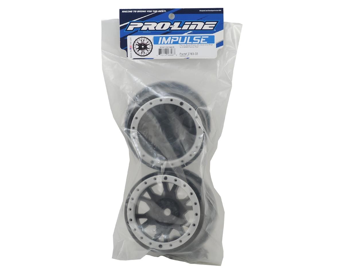 Proline Impulse Pro-Loc Black Wheels with Gray Ring, X-Maxx, 2pcs, PR2763-03 - Hobbytech Toys