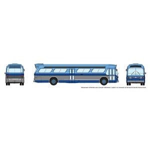 Rapido N 1959-1986 GM New Look-Fishbowl Bus with Working Headlights - Assembled - New York (blue, siver) - Hobbytech Toys