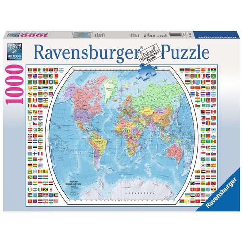 Ravensburger 19633-3 Political World Map Puzzle 1000pc - Hobbytech Toys
