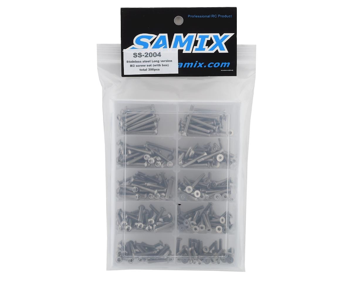 Samix Long Stainless Steel M3 Screw Set w/Plastic Box (300) - Hobbytech Toys