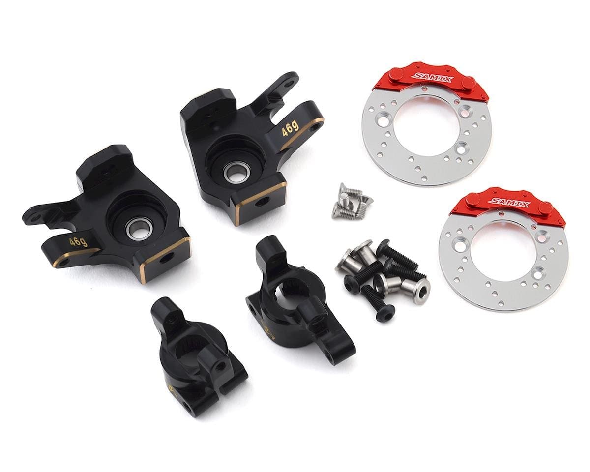 Samix SCX10 II Brass Steering Knuckle, Hub Carrier & Brake Rotor Set (Black) (2) - Hobbytech Toys