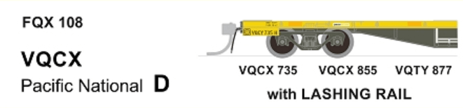 SDS HO Pacific National VQCX with Lashing Rail 63ft Container Wagon Pack D (3) SDS Models TRAINS - HO/OO SCALE