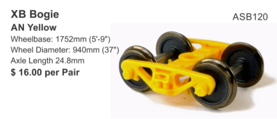 SDS Models HO XB Bogie AN Yellow Pair SDS Models TRAINS - HO/OO SCALE