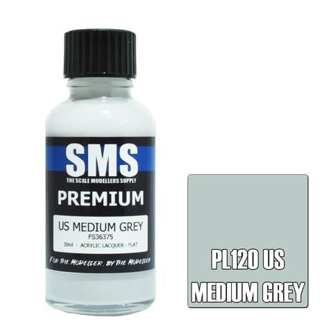 SMS PL120 Premium Acrylic Lacquer US Medium Grey 30ml Scale Modellers Supply PAINT, BRUSHES & SUPPLIES