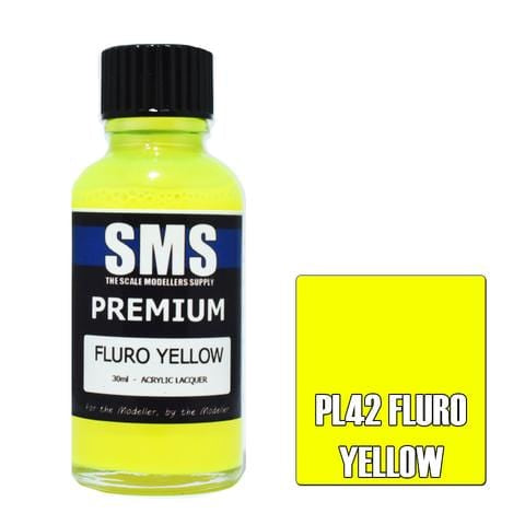 SMS PL42 Premium Acrylic Lacquer Fluro Yellow 30ml Scale Modellers Supply PAINT, BRUSHES & SUPPLIES