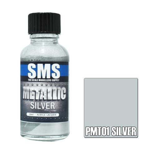 SMS PMT01 Premium Acrylic Lacquer Metallic Silver 30ml Scale Modellers Supply PAINT, BRUSHES & SUPPLIES