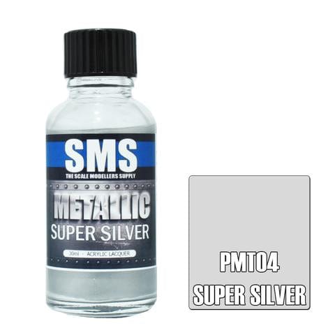SMS PMT04 Premium Acrylic Lacquer Metallic Super Silver 30ml Scale Modellers Supply PAINT, BRUSHES & SUPPLIES