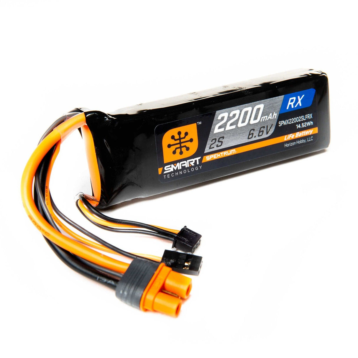 Spektrum 2200mAh 2S 6.6V Smart LiFe Receiver Battery with IC3 Connector - High-capacity power source for RC models.