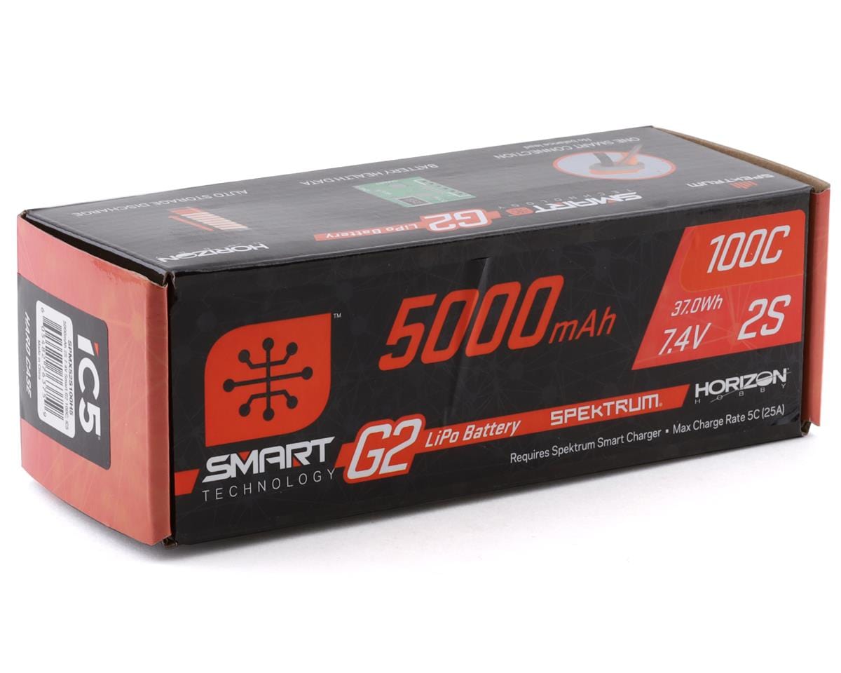 Spektrum 5000mAh 2S 7.4V 100C Smart G2 Hard Case LiPo Battery with IC5 Connector