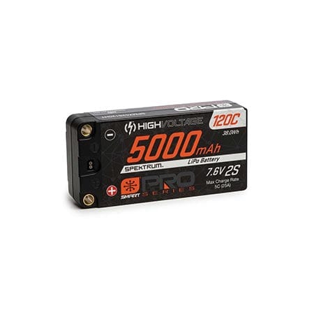 High-capacity 5000mAh 2S 7.6V 120C LiPo battery with 5mm Bullets for professional racing.