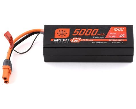 High-capacity 5000mAh 4S 14.8V LiPo battery with 100C discharge rate and IC5 connector, ideal for RC vehicles and drones.