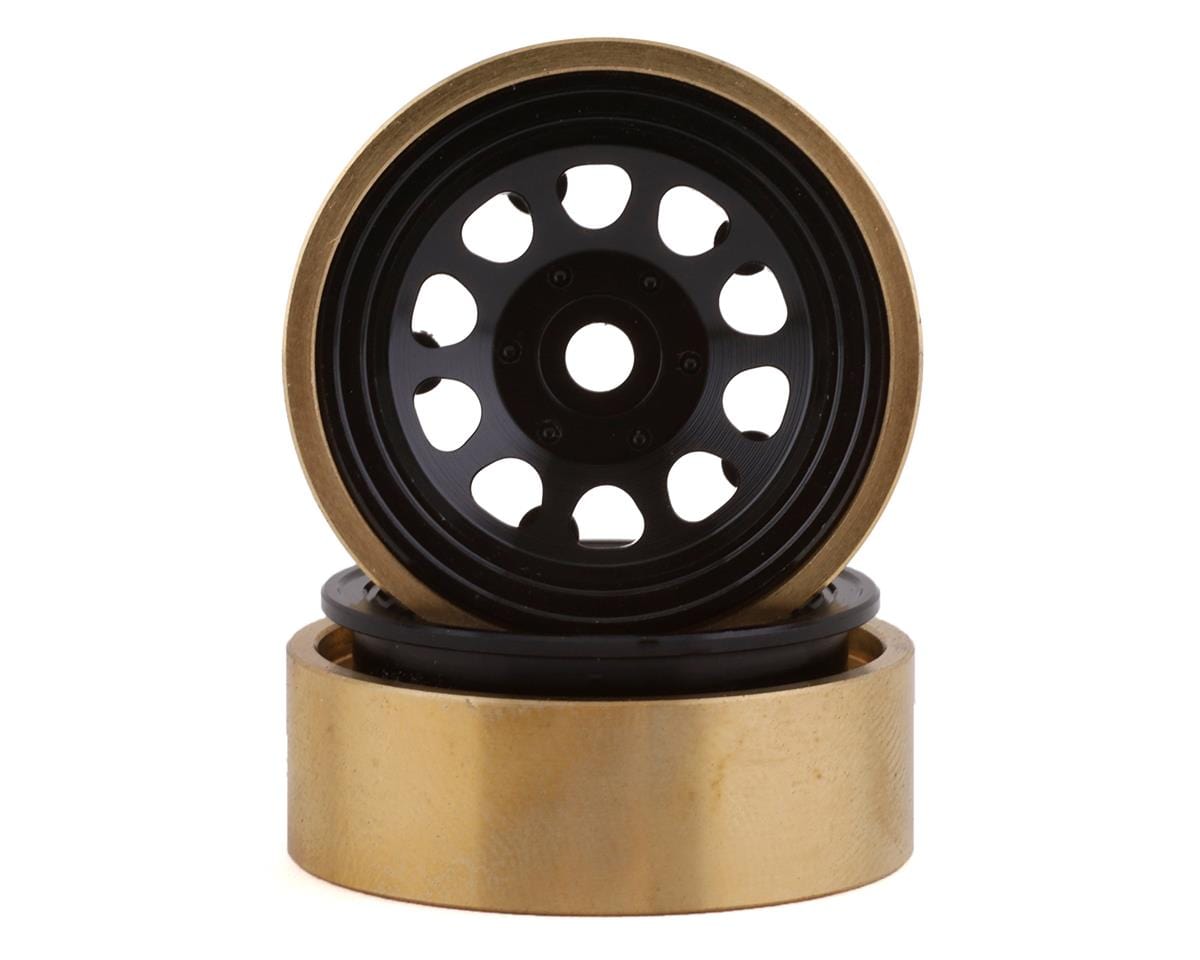 SSD RC SCX24 1.0” Aluminum/Brass D Hole Beadlock Wheels (Black) (2) - Hobbytech Toys