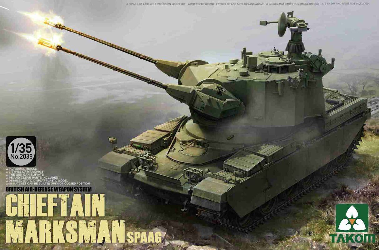 Takom 2039 1/35 British Air-defense Weapon System Chieftain Marksman SPAAG Plastic Model Kit - Hobbytech Toys