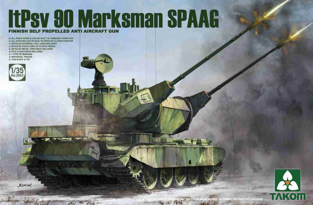 Takom 2043 1/35 Finnish Self Propelled Anti Aircraft Gun ItPsv 90 Marksman SPAAG Plastic Model Kit - Hobbytech Toys