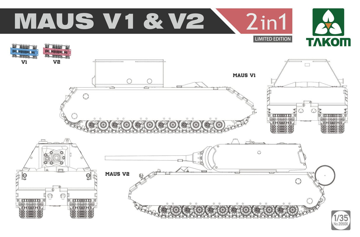 Takom 2050X 1/35 WWII Maus V1 & V2 2 in 1 (Limited Edition) Takom PLASTIC MODELS