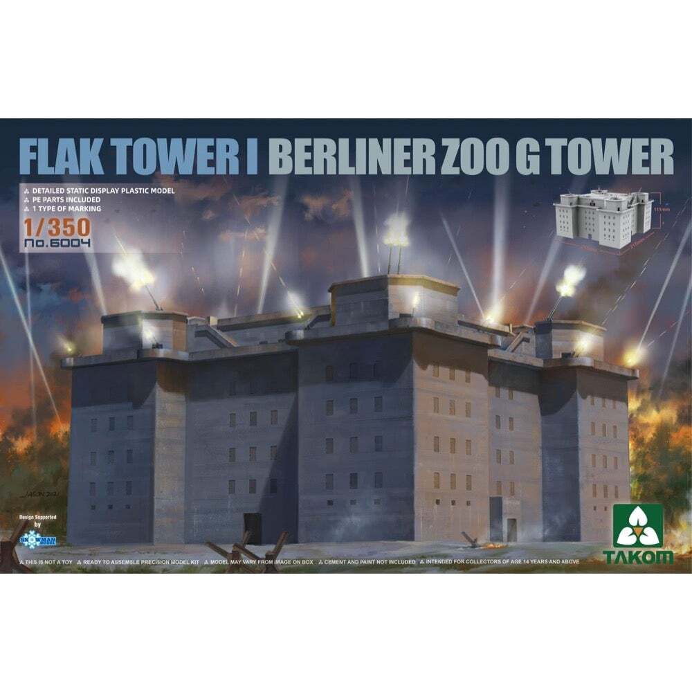 Takom 6004 1/350 Flak Tower I Berliner Zoo G Tower Plastic Model Kit - Hobbytech Toys