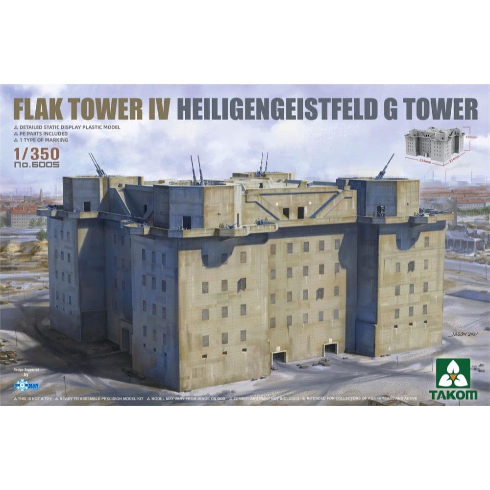 Takom 6005 1/350 Flak Tower IV Heiligengeistfeld G Tower Plastic Model Kit - Hobbytech Toys