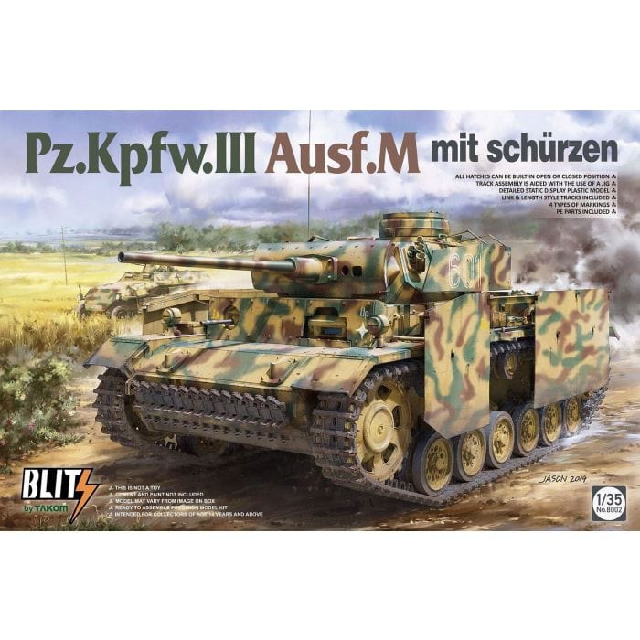 Takom 8002 1/35 Pz.Kpfw.III Ausf.M mit schürzen Plastic Model Kit Takom PLASTIC MODELS