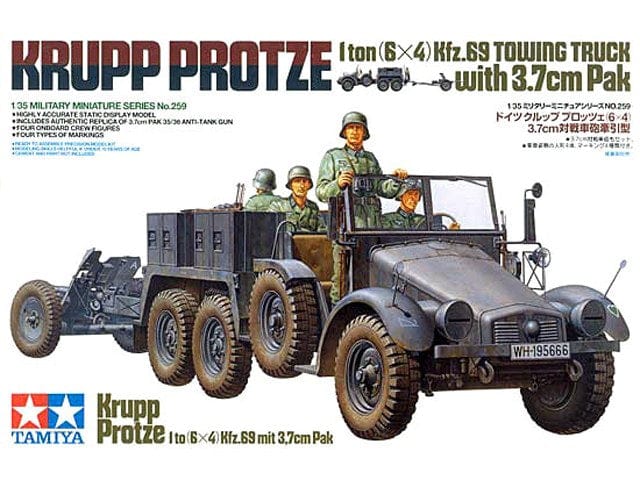 Tamiya 1/35 Krupp Protze 1Ton 6X4 Kfz.69 Towing Truck With 3.7Cm Pak Tamiya PLASTIC MODELS