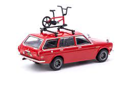 Tarmac 1/64 Red Datsun Bluebird 510 Wagon w/Bicycle Roof Rack Included - Hobbytech Toys