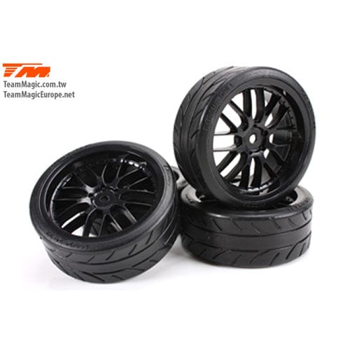 Team Magic 1/10 E4DMounted Radial Tire 8 Spoke Black (4) Team Magic RC CARS - PARTS